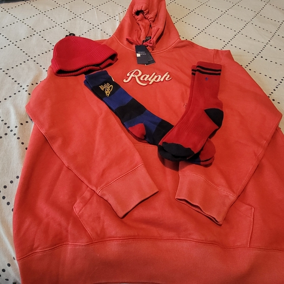 XXL Red RALPH Polo hoodie & beanie.